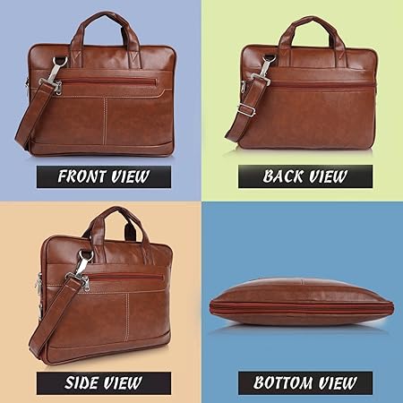 Messenger Bag - Laptop Bag for Men, PU Leather Expandable,Multiple Organisers,Detachable Unisex Formal/Casual/Office Use Hand Bag,Supports Laptop Upto 15.6 inches (Tan)