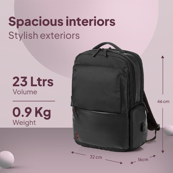 Laptop Backpack With Front Organizer And Spacious Interiors For Unisex, Men & Women - Black