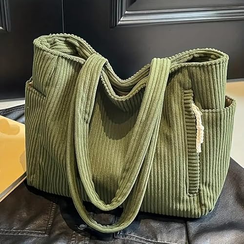 Korean Tote Bag Aesthetic Corduroy Canvas Handbag for Women Green