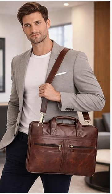 Messenger Office Bag Briefcase for Work for Men Brown