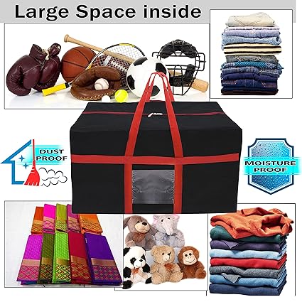 MultiPurpose Heavy Duty Storage Bag for Toys/Stationery/Blankets/Clothes/Moving Bags With Strong Handles Rectangular(Red Black, 80x39x41cm)