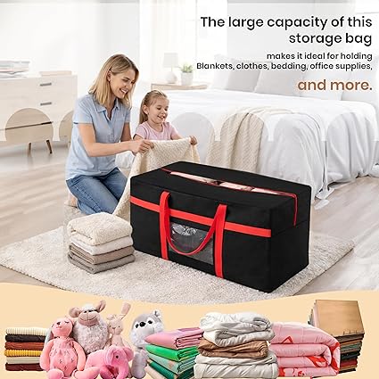 MultiPurpose Heavy Duty Storage Bag for Toys/Stationery/Blankets/Clothes/Moving Bags With Strong Handles Rectangular(Red Black, 80x39x41cm)