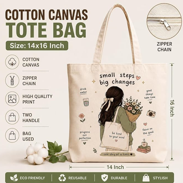 Bloom With Grace Printed Cotton Canvas Tote Bag