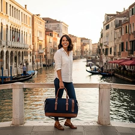Weekender Travel Duffle Cabin Bag with Detachable Shoulder Strap for Men and Women Overnight Sling Bag (Blue)