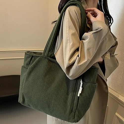 Korean Tote Bag Aesthetic Corduroy Canvas Handbag for Women Green