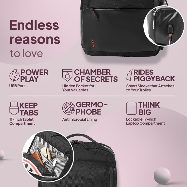 Laptop Backpack With Front Organizer And Spacious Interiors For Unisex, Men & Women - Black