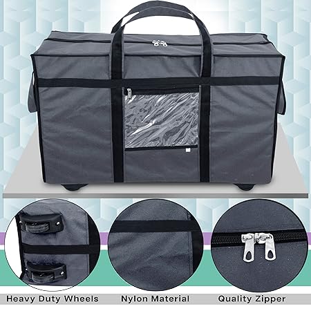 Duffle Bag Luggage Storage Trolley Bag for Travel with Five Wheels & Front Transparent Pocket (Grey- 70 x 27.5 x 45 Cm)