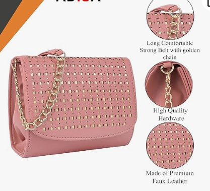 women girls laser cut crossbody sling bag with gold chain rose