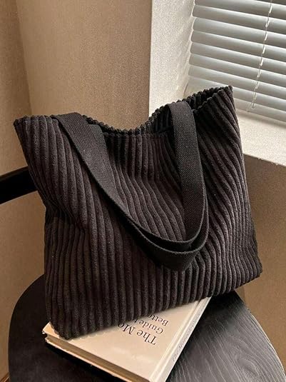 Korean Tote Bag Aesthetic Corduroy Canvas Handbag for Women black