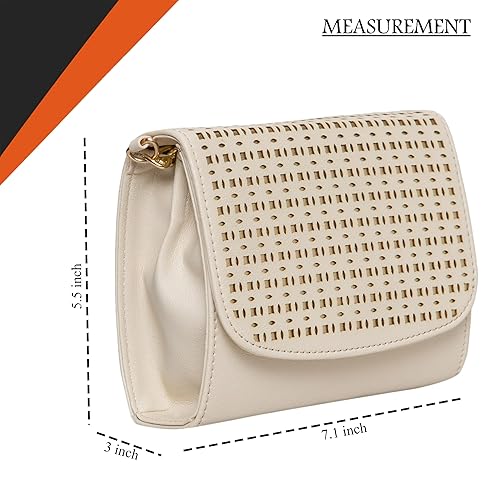 women girls laser cut crossbody sling bag with gold chain beige