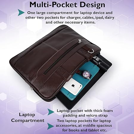 Messenger Bag - Laptop Bag for Men, PU Leather Expandable,Multiple Organisers,Detachable Unisex Formal/Casual/Office Use Hand Bag,Supports Laptop Upto 15.6 inches (Brown)
