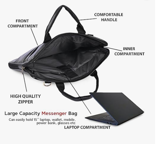 Messenger Bag for Men & Women | Fits Up to 15.6 Inch Laptop | Office Business Briefcase | Multiple Organizer Compartments | Formal Casual Travel Shoulder Laptop Bag(Black)