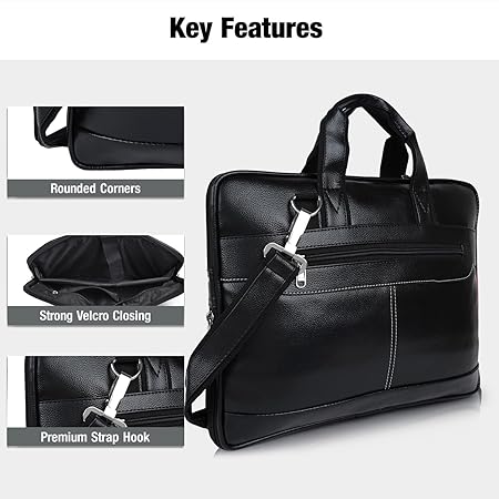 Messenger Bag - Laptop Bag for Men, PU Leather Expandable,Multiple Organisers,Detachable Unisex Formal/Casual/Office Use Hand Bag,Supports Laptop Upto 15.6 inches (Black)