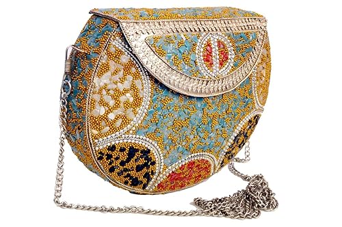 Vintage Brass Metal Bridal Clutch Sling Bag for Women