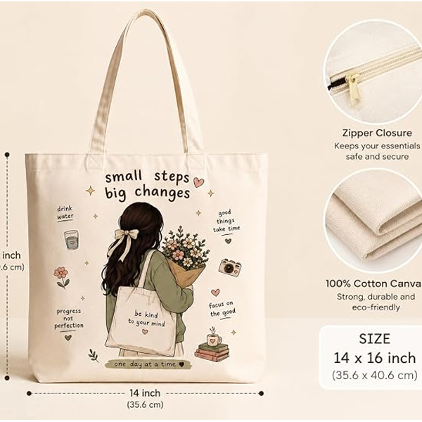 Bloom With Grace Printed Cotton Canvas Tote Bag