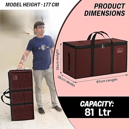 Multi-Purpose Heavy Duty Moisture Proof 81 Litres Canvas Super-Size Jumbo Underbed Storage Bag/Toys/Blankets/Stationery Paper/Clothes/Moving bags, Maroon (87x26x36cm)