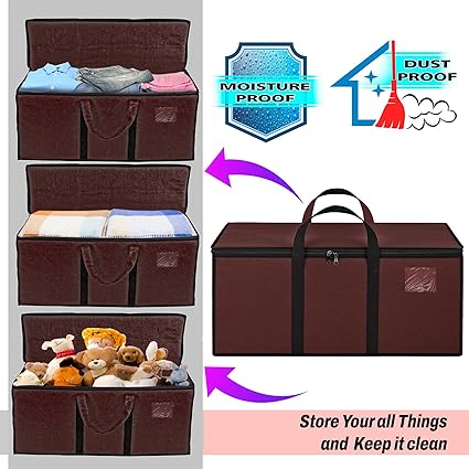 Multi-Purpose Heavy Duty Moisture Proof 81 Litres Canvas Super-Size Jumbo Underbed Storage Bag/Toys/Blankets/Stationery Paper/Clothes/Moving bags, Maroon (87x26x36cm)