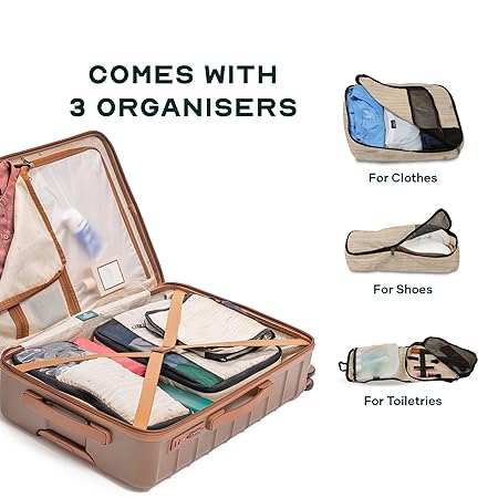 Check-in Luggage with Anti-Theft Features & TSA Lock, Durable Polycarbonate Hard Shell Suitcase for Travel, Brown, 24-Inch