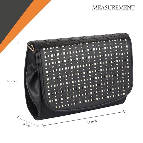 women girls laser cut crossbody sling bag with gold chain black