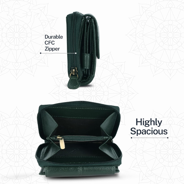 Leather Ladies Wallet for Woman with Card Slots Green