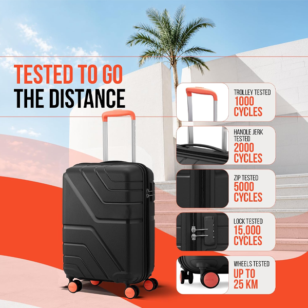 Carry-On Luggage, Polypropylene (PP) Hardside 8 Wheels Spinner Luggage with Combination Lock - Black