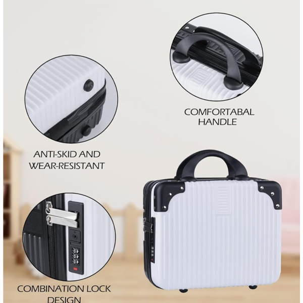 Hard Shell Mini Briefcase, White and Black