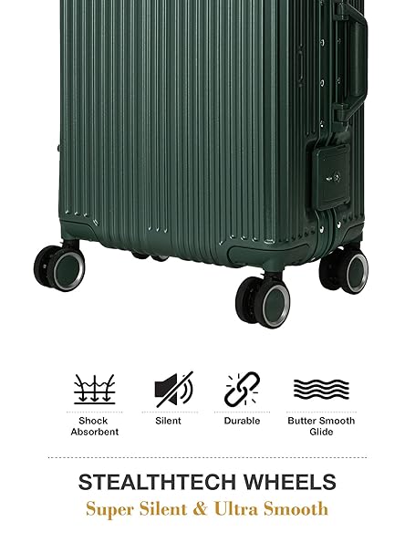 Travel Luggage Check-in ZIPLESS Suitcase with 8 StealthTech Silent Wheels, Double TSA Locks & Aerospace Grade Wide Trolley (Timber Green, Medium 24")