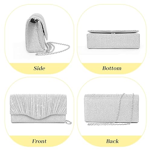 Glitter Purse Bag for Women With Removable Chain, Handbag Sling for Women white