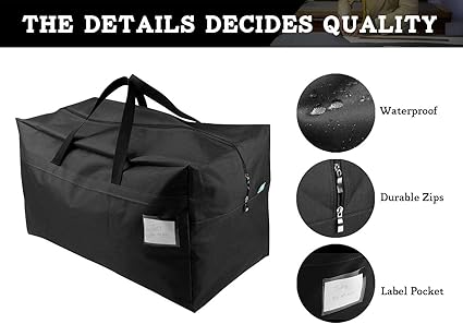 Travel Duffel Tote Storage Bags with Carry Handles, (Black, Pack of 1)