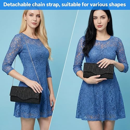 Glitter Purse Bag for Women With Removable Chain, Handbag Sling for Women black