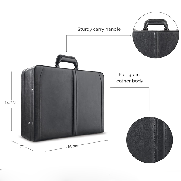Premium Leather 16 Inch Laptop with Combination Locks, Black