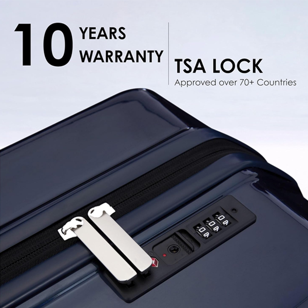 Cabin Size Glossy Blue Hard Trolley Bag Polycarbonate - TSA Lock - Luggage for Men & Women