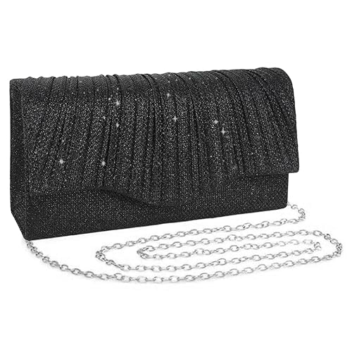 Glitter Purse Bag for Women With Removable Chain, Handbag Sling for Women black