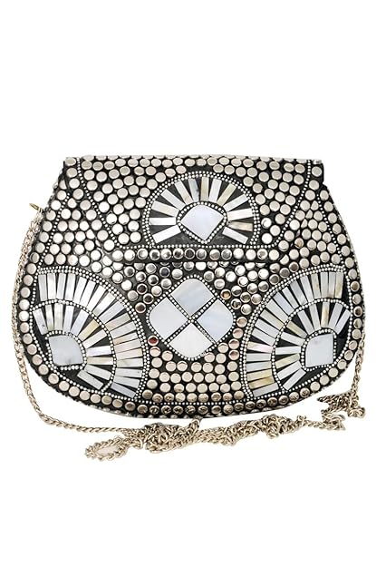 Shakuntala Vintage Bridal Women's Antique Brass Purse Ethnic Handmade Metal Clutch Bag