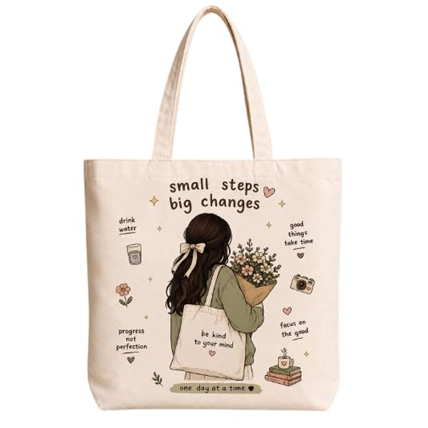 Bloom With Grace Printed Cotton Canvas Tote Bag